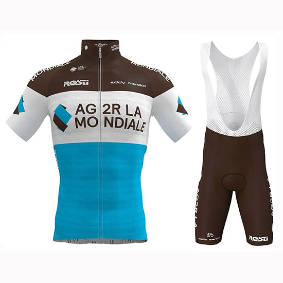 2019 Maillot Ag2r La Mondiale Tirantes Mangas Cortas Marron Blanco Azul